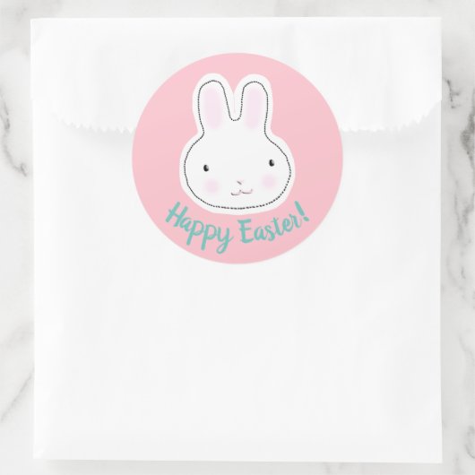 Happy Easter schattig konijntje custom script roze Ronde Sticker (Tas)