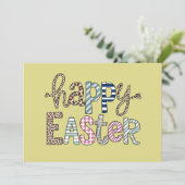 Happy Easter Schattige Bloemen Bunny Spring Leopar Feestdagenkaart (Staand voorkant)