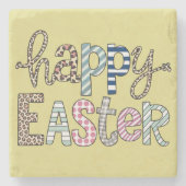 Happy Easter Schattige Bloemen Bunny Spring Leopar Stenen Onderzetter (Voorkant)