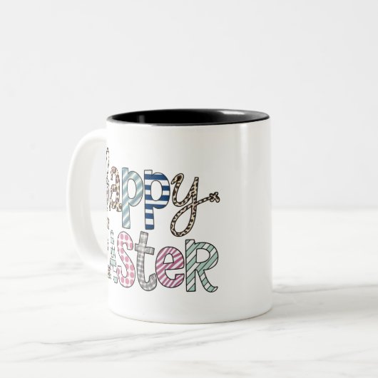 Happy Easter Schattige Bloemen Bunny Spring Leopar Tweekleurige Koffiemok (Voorkant links)