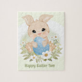 Happy Easter Schattige Bunny Blue Egg Gepersonalis Legpuzzel (Verticaal)