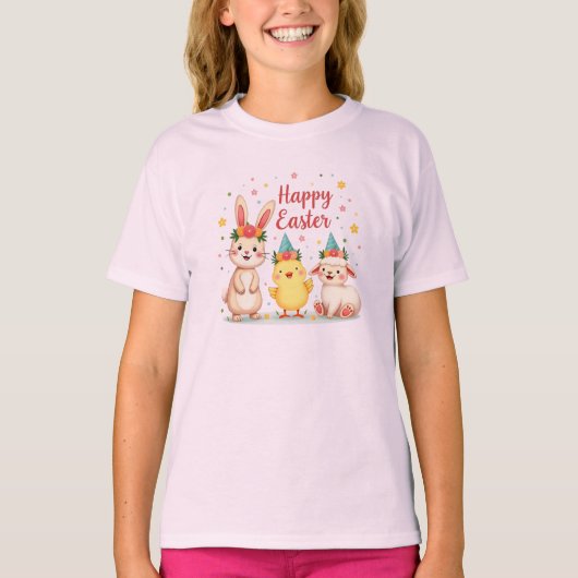Happy Easter Schattige Bunny Chick Lamb T-shirt (Voorkant)