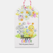 Happy Easter Schattige Bunny & Chick Spring Flower Cadeaulabel (Achterkant)