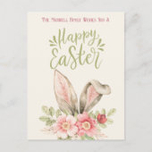 Happy Easter Schattige Bunny Ears Waterverf Flower Feestdagenkaart (Voorkant)