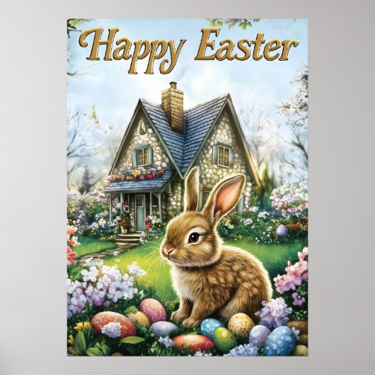 Happy Easter Schattige Bunny Egg Poster (Voorkant)