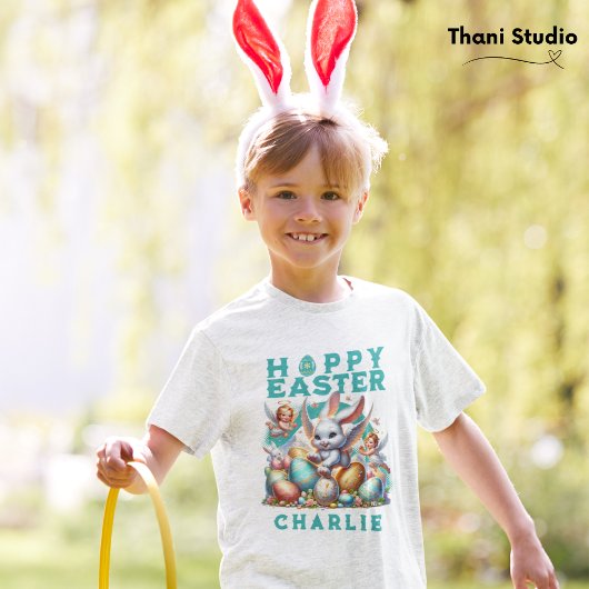 Happy Easter Schattige Bunny & Eggs  naam T-shirt