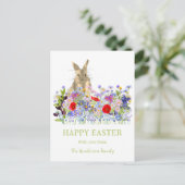 Happy Easter Schattige Bunny en Wildflowers Custom Feestdagenkaart (Staand voorkant)