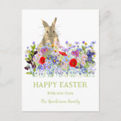 Happy Easter Schattige Bunny en Wildflowers Custom Feestdagenkaart (Voorkant)