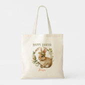 Happy Easter Schattige Bunny Floral Easter Canvas  Tote Bag (Achterkant)