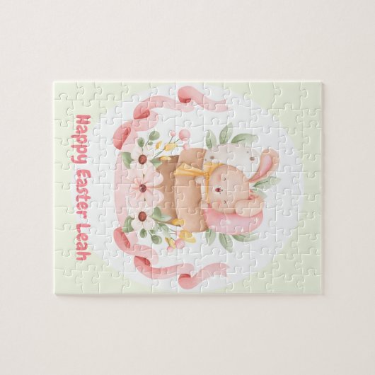 Happy Easter Schattige Bunny Gepersonaliseerde naa Legpuzzel (Horizontaal)