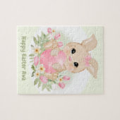 Happy Easter Schattige Bunny Pink Egg Gepersonalis Legpuzzel (Horizontaal)