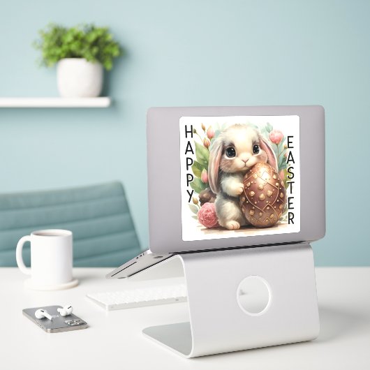 Happy Easter Schattige Bunny sticker (Laptop op bureau)