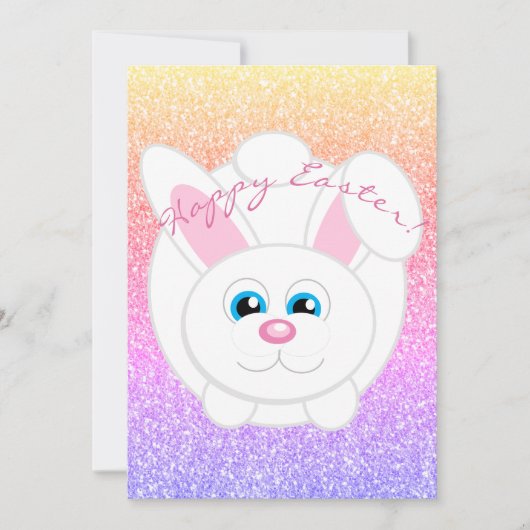Happy Easter Schattige Cartoon Bunny Regenboog Gli Feestdagenkaart (Voorkant)