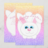 Happy Easter Schattige Cartoon Bunny Regenboog Gli Feestdagenkaart (Voorkant / Achterkant)