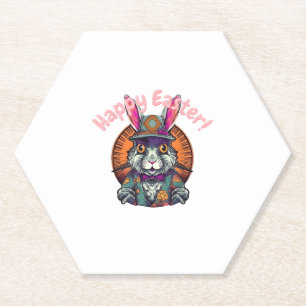 Happy Easter Schattige Cartoon Paashaas Nederlands Kartonnen Onderzetters