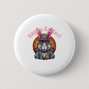Happy Easter Schattige Cartoon Paashaas Nederlands Ronde Button 5,7 Cm
