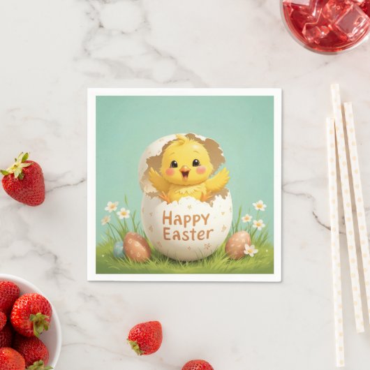 Happy Easter Schattige Chick in Egg Pastel Spring Servet (Insitu)