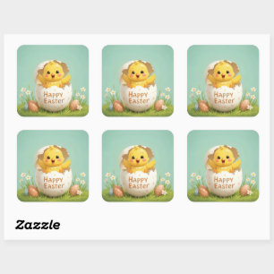 Happy Easter Schattige Chick in Egg Pastel Spring Vierkante Sticker