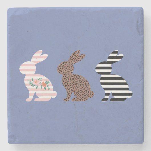Happy Easter Schattige Easter Leopard Bunny Rabbit Stenen Onderzetter (Voorkant)