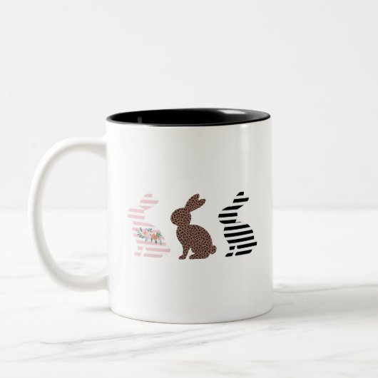 Happy Easter Schattige Easter Leopard Bunny Rabbit Tweekleurige Koffiemok (Links)