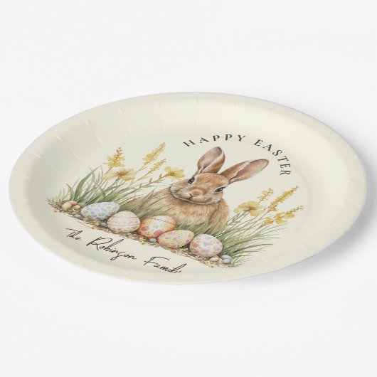 Happy Easter Schattige Floral Spring Rabbit Papieren Bordje (Gekanteld)