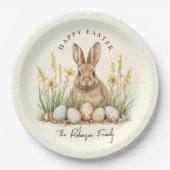 Happy Easter Schattige Floral Spring Rabbit Papieren Bordje (Voorkant)
