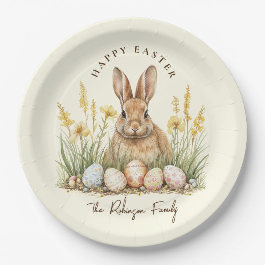 Happy Easter Schattige Floral Spring Rabbit Papieren Bordje (Voorkant)