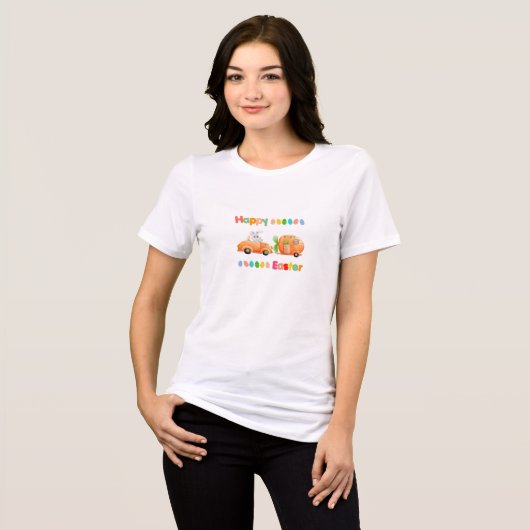 Happy Easter Schattige Fun Carrot Car Camper Bunny Tri-Blend Shirt (Voorkant volledig)