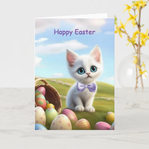 Happy Easter Schattige Kitten met Paasmand Kaart