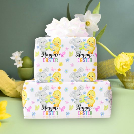 Happy Easter Schattige Konijn & Chick Egg Hunt Cadeaupapier
