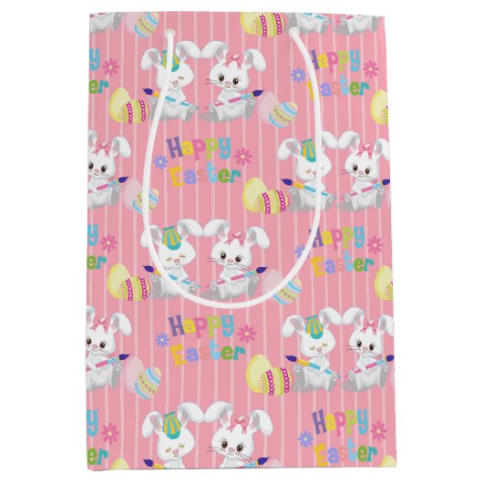 Happy Easter Schattige Konijnenkonijnen Schilderij Medium Cadeauzakje (Voorkant)