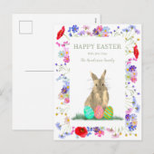 Happy Easter Schattige Konijntje en Eitjes Bloemen Feestdagenkaart (Voorkant / Achterkant)