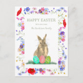 Happy Easter Schattige Konijntje en Eitjes Bloemen Feestdagenkaart (Voorkant)