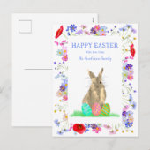 Happy Easter Schattige Konijntje en Eitjes Boho Fl Feestdagenkaart (Voorkant / Achterkant)