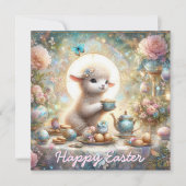 Happy Easter Schattige Lamb Tea Party Christelijk Feestdagenkaart (Voorkant)