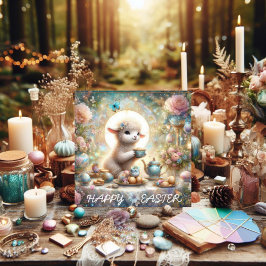 Happy Easter Schattige Lamb Tea Party Christelijk Feestdagenkaart