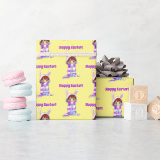 Happy Easter Schattige Manga Bunny Meisje Cartoon Cadeaupapier