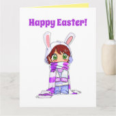 Happy Easter Schattige Manga Bunny Meisje Cartoon Kaart (Voorkant)