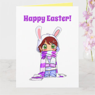 Happy Easter Schattige Manga Bunny Meisje Cartoon Kaart