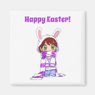 Happy Easter Schattige Manga Bunny Meisje Cartoon Magneet