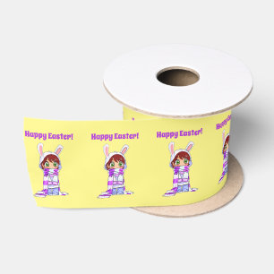 Happy Easter Schattige Manga Bunny Meisje Cartoon Satijnen Lint