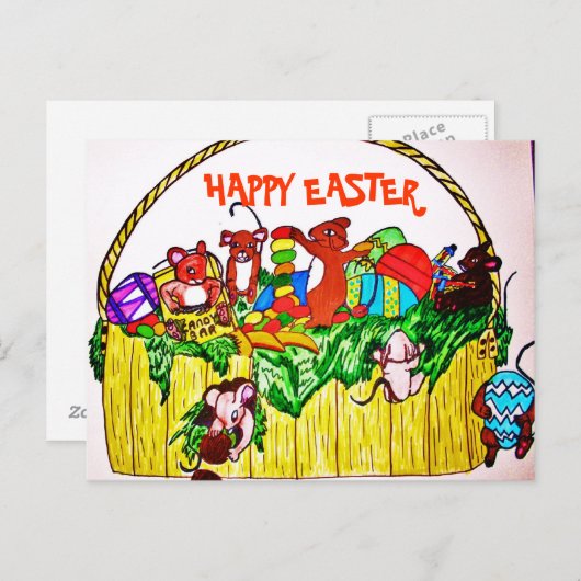 HAPPY EASTER SCHATTIGE MICE BRIEFKAART (Voorkant / Achterkant)
