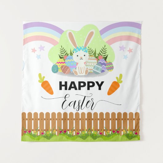 Happy Easter Schattige Pastel Kleur Achtergrond Wandkleed (Voorkant)