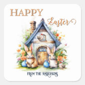Happy Easter Schattige Spring Waterverf Bunny Vierkante Sticker (Voorkant)