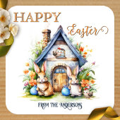 Happy Easter Schattige Spring Waterverf Bunny Vierkante Sticker