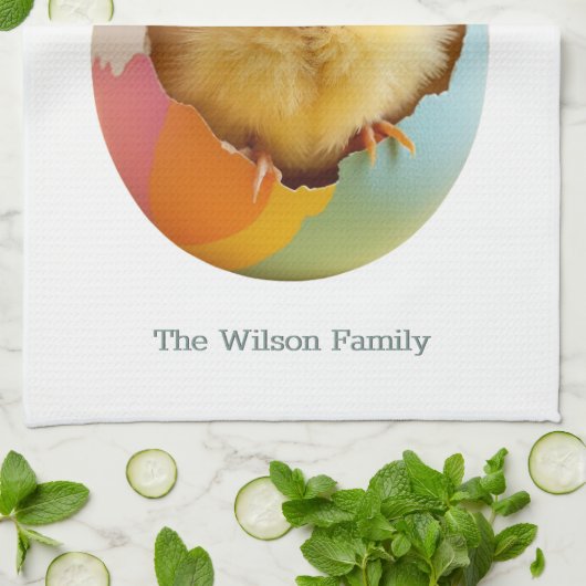 Happy Easter Schattige Yellow Chick Egg gepersonal Theedoek (Gevouwen)