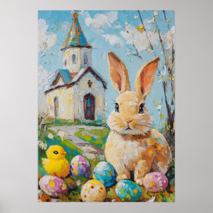 Happy Easter Schattigee Bunny Chick Schilderkerk Poster