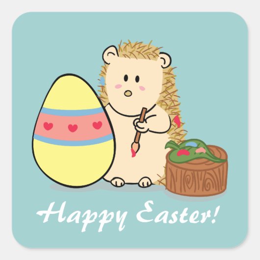 Happy Easter Schattigee egel schilderij Egg Vierkante Sticker (Voorkant)