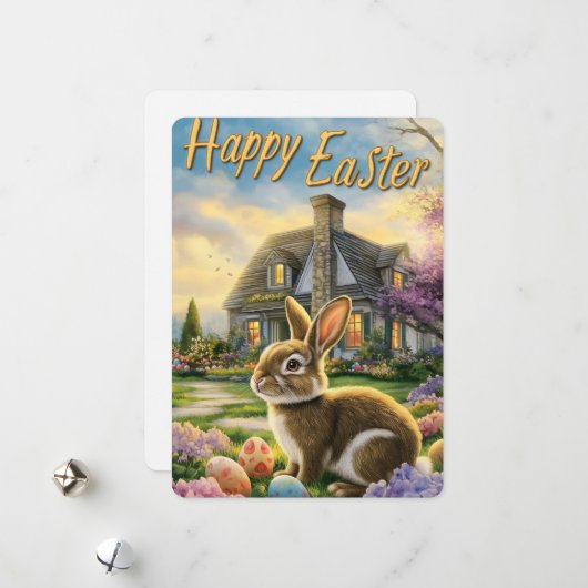 Happy Easter Schattigee konijn Kaart (Voorkant / Achterkant in situ)