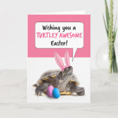 Happy Easter Schattigee Schildpad om Bunny Ears Feestdagen Kaart (Voorkant)